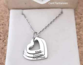 Personalized engraved first name necklaces in stainless steel, silver or pink, Mother's Day, Easter, birth, birthday gift idea.