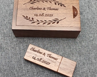 Personalized USB key engraved wooden box married gift 16 GB 32 GB 64 GB, personalized photo box ornament