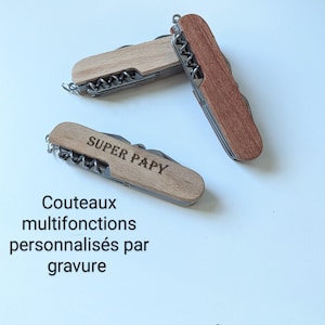 couteau de poche mutifonctions personnalisé gravure laser cadeau fête des péres, grand-péres