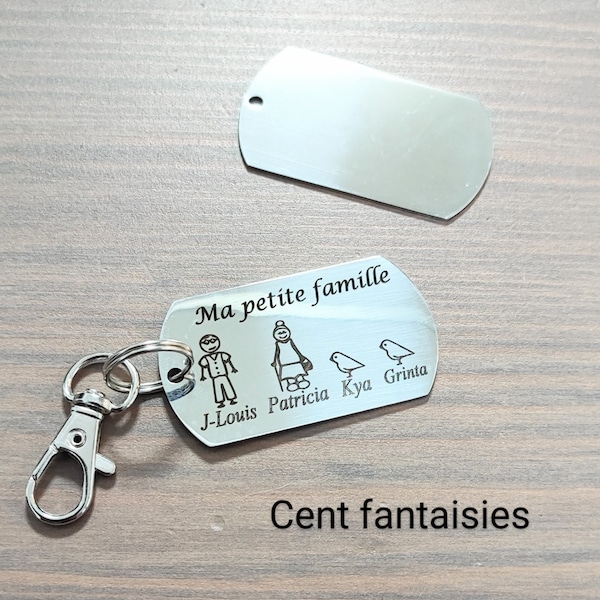 Porte clés famille personnalisable personnage au choix prénom acier inoxydable fête des pères, cadeau de Noël, famille