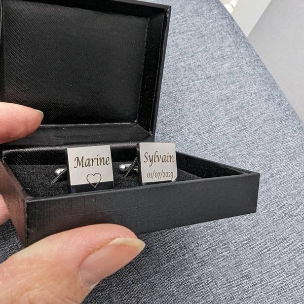 Personalized cufflinks engraved future groom dad suit gift, personalized engraved wooden box