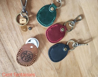 Air tag leather key ring personalized by laser engraving