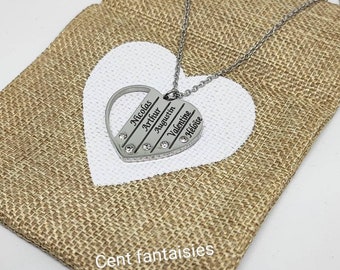 Collier personnalisé, gravé, prénoms, gravure laser, jusqu’à 5 prénoms, bijoux personnalisé forme coeur, cadeau fêtes des mères, st Valentin