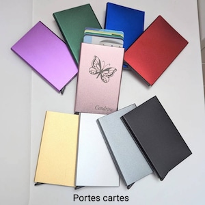 Porte cartes de crédit en métal personnalisé, RFID sécurité ,idée cadeau fête des mères,fête des pères ,anniversaire, St Valentin image 1