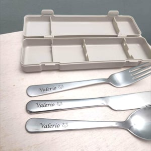 Personalized stainless steel cutlery with laser engraving, storage box and case, original gift for picnics, Mother's Day, Valentine's Day