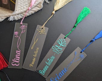 Personalized bookmark, custom bookmark, plexiglass, flower bookmark with name, personalized gift message, Christmas gift