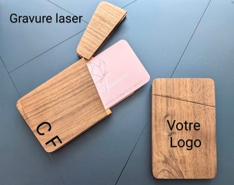 Tarjeteros de madera personalizados, estuche para tarjetas de visita, logotipo grabado, iniciales del nombre