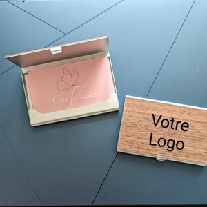 Porte-cartes de visite en bois personnnalisés étui cartes de visite gravure logo, iniatiales, prénom.