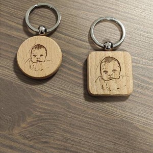 customizable wooden key ring photo engraving first name message Christmas gift idea