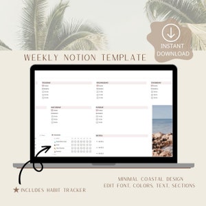 Notion Personal Weekly Planner | Beginner Friendly Dashboard Minimal Tracker
