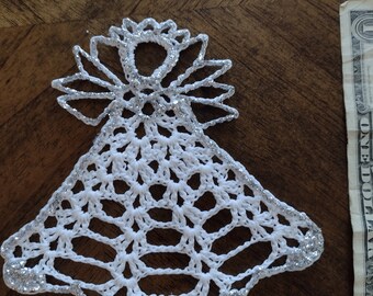 Crocheted Angel Ornament/Silver Trim