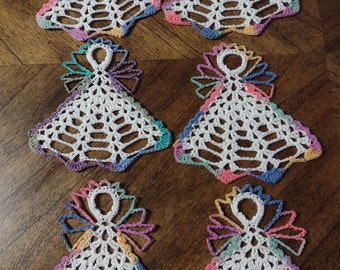 Crocheted Small Angels with Multi-color edges-Set of 6