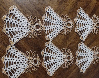 Set of 6 Crocheted Angels w/Golden Edges