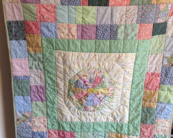 Kids Pastel Squares & Flower Nap Quilt