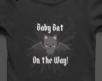 Baby Bat On the Way Announcement Black Onesie