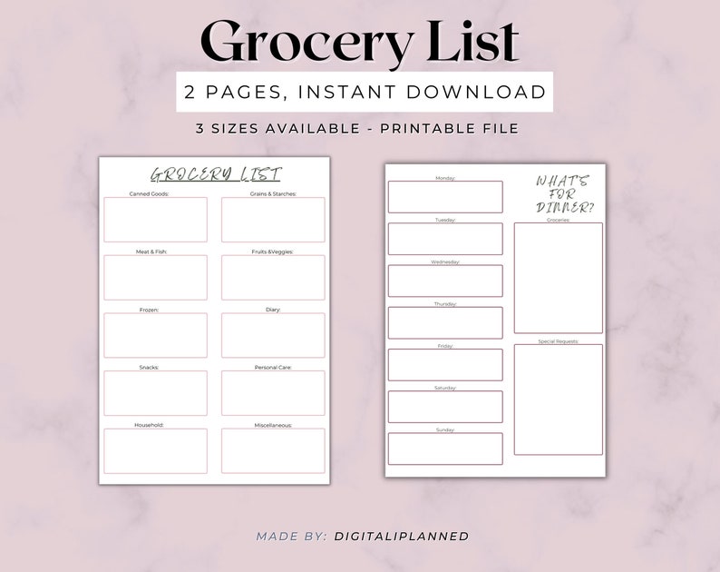 Weekly Meal Planner Daily Meal Organizer & Grocery List Printable ...