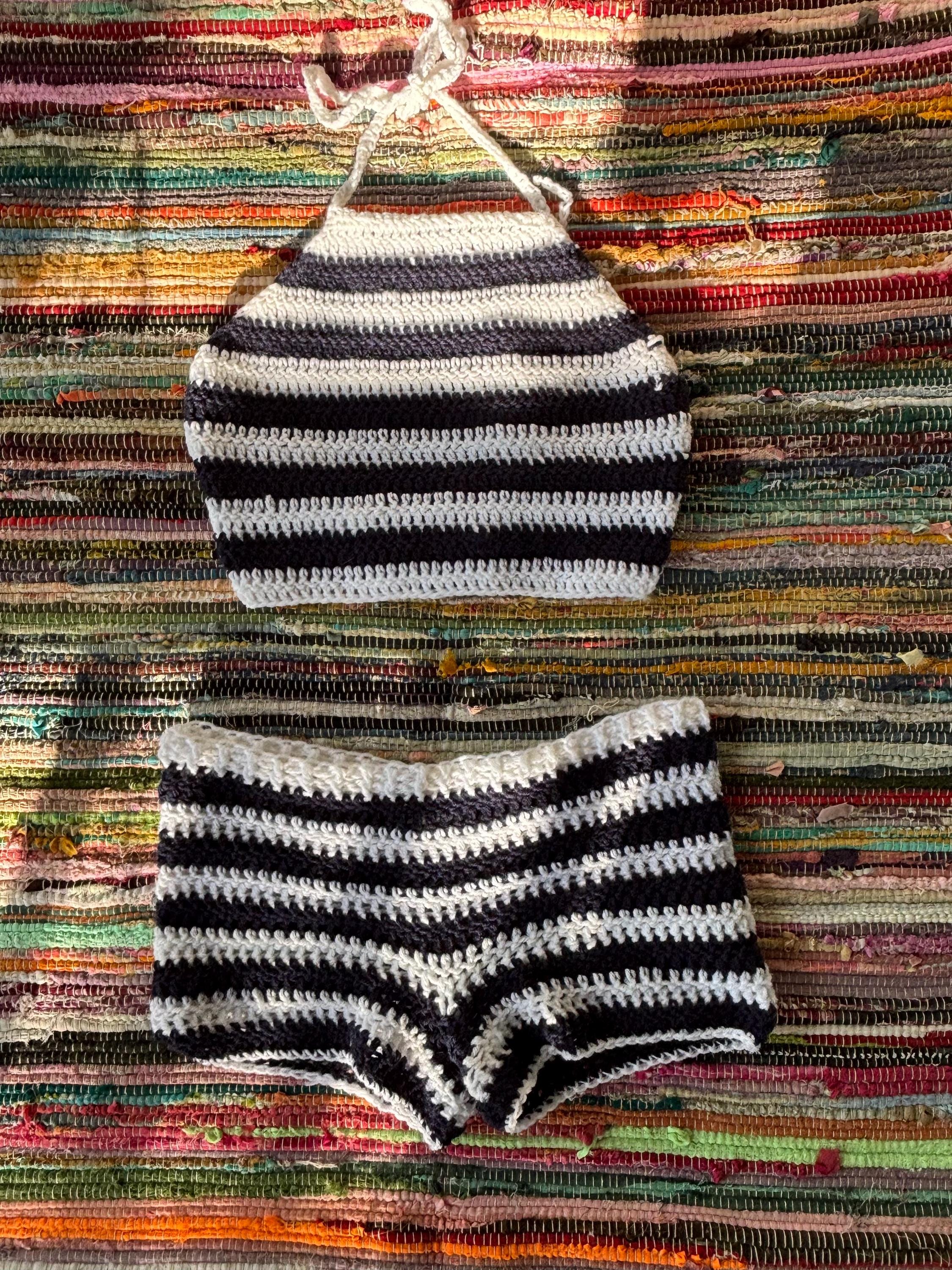 Striped Crochet Halter Top main image 0