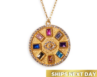 Talisman Chakra 24K Gold Necklace, Chakra Multistone Pendant, 24K Gold Vermeil Necklace, Gold Pendant Necklace