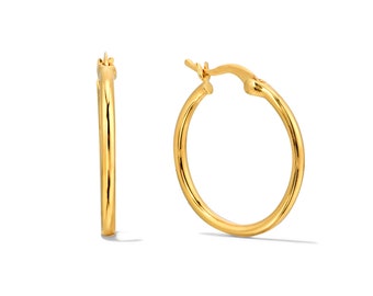 Medium Hoop Gold Earrings, Gold Earring Hoops, 24K Gold Vermeil Hoops, Gold Hoops, Shiny Hoops, Gift for Her