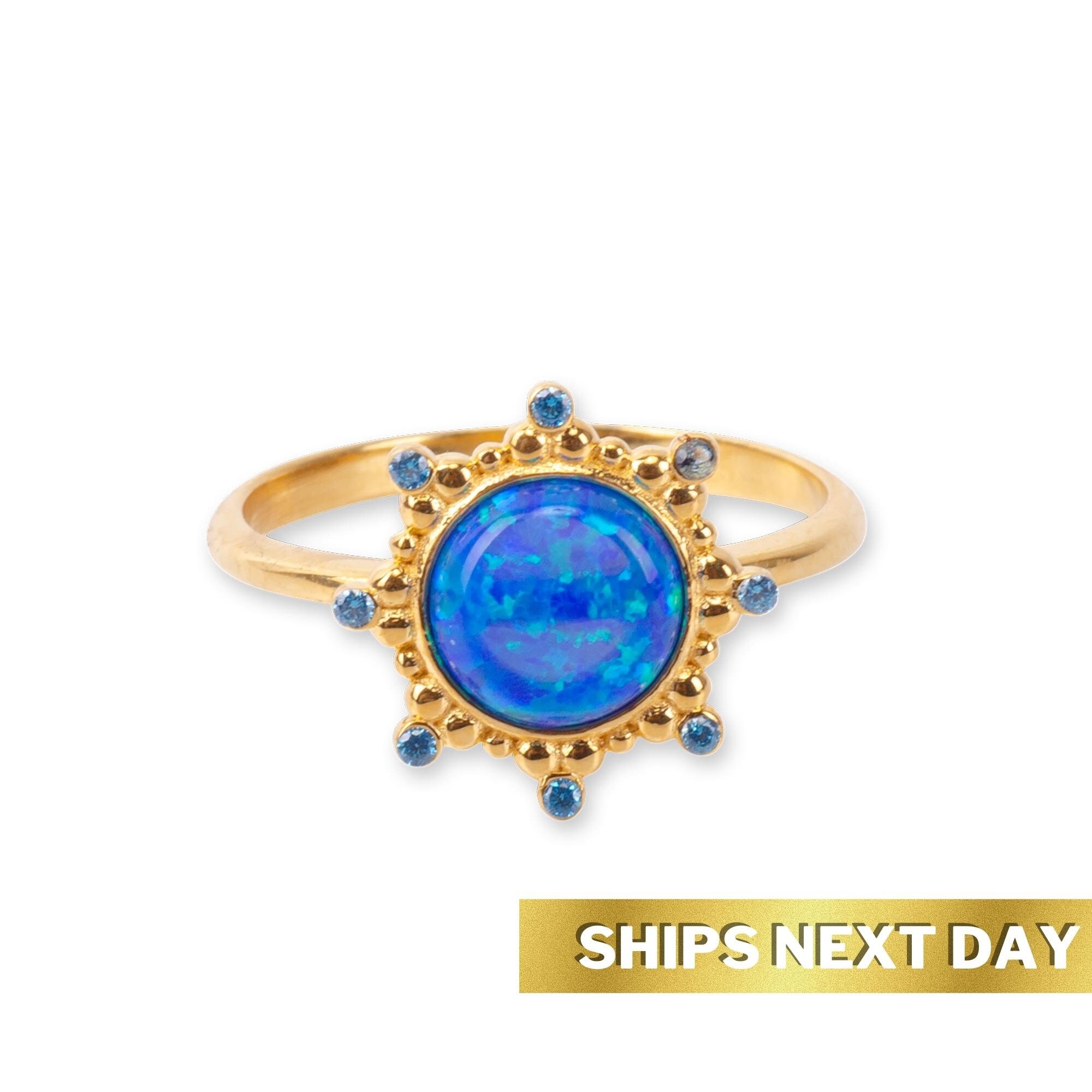 Blue Fire Opal Gold Ring
