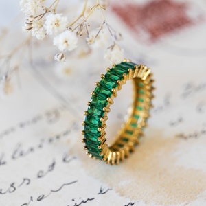 Emerald Eternity Gold Ring, 24K Gold Vermeil Ring with Emerald Gemstone, Emerald Multi-Stone Ring, Emerald Statement Ring, Eternity Ring