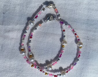 Cotton candy bead bracelet with pearls