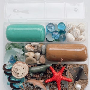 Beach Sensory Playdough Kit: Handmade Dough, Kinetic Sand, Sea Creatures