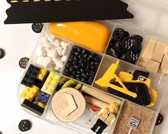 Construction Sensory Play Kit: Homemade Playdough, Kinetic Sand & Vehicle