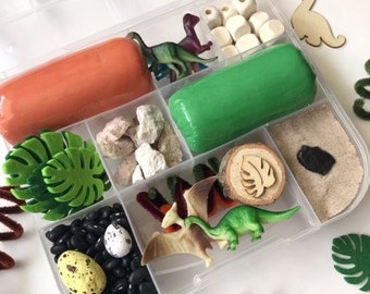 Dinosaur Sensory Kit: Homemade Play Dough, Kinetic Sand & Figurines