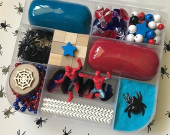 Spiderman Sensory Playdough Kit: Kinetic Sand, Figurines, Homemade Playdoh