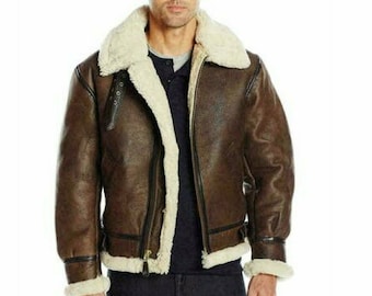 Brown Leather Jacket Shearling Jacket Men Men's - Etsy UK