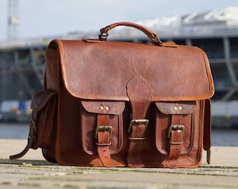 Vintage Mens Genuine Leather Messenger Bag, Leather Laptop Shoulder Bag, Mens Office Business Briefcase Bag