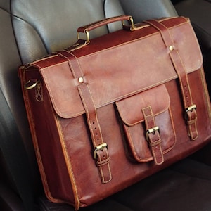 Full Grain Leather Laptop Messenger Bag: 15-inch Office Satchel