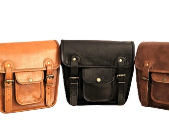 Leather Motorcycle Saddle Bags: Side Panniers, Tool Bag Option