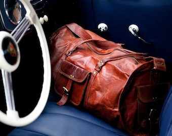 Vintage Leather Duffle Bag, Genuine Leather Weekender Bag/ Handmade Leather Gym Sports Bag Travel Weekend - Best Gift for Him