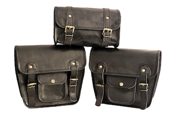 Leather Motorcycle Saddle Bags: Bike Side Pannier, Tool Bag