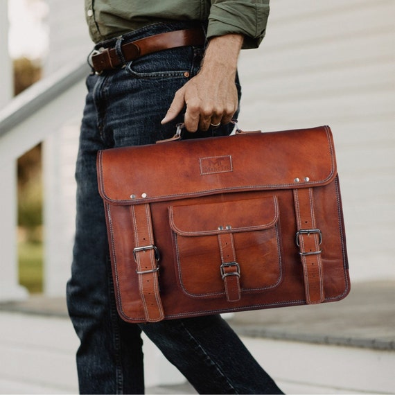 Handmade Leather Bag, Mens Leather Messenger, Leather Laptop Bag, Leather  Satchel Bag College Bag -  Canada