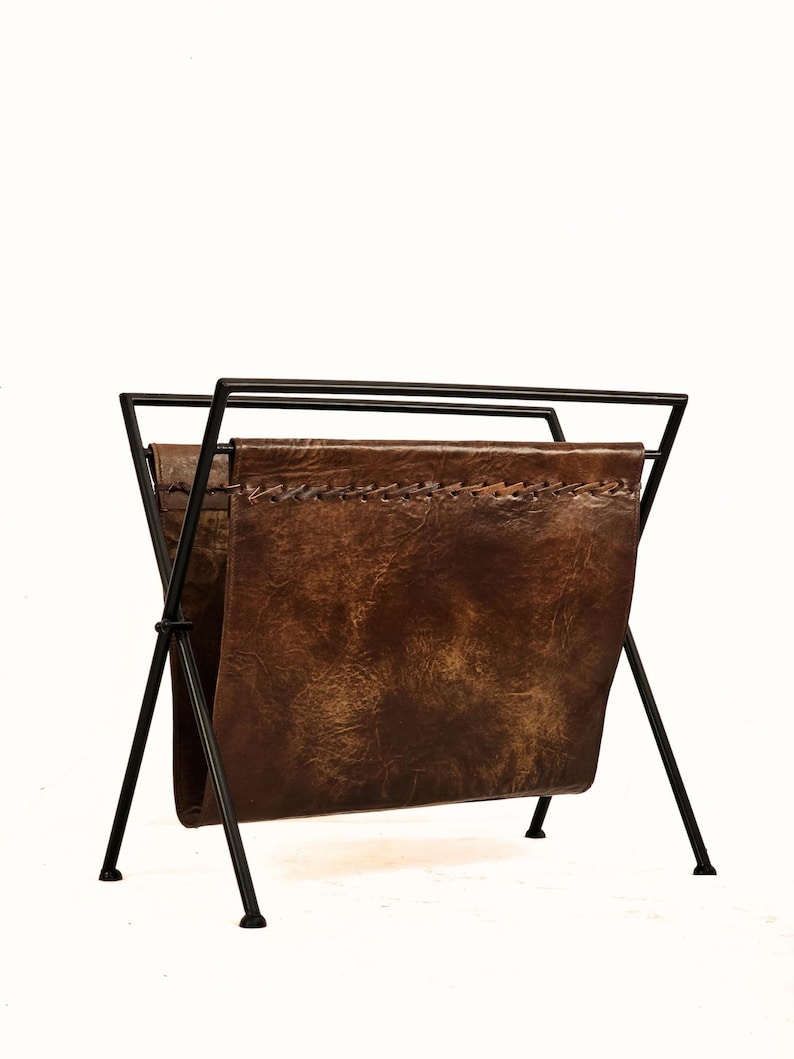 Folding Leather Magazine Rack: Vinyl Record Holder, Book Organizer - Etsy