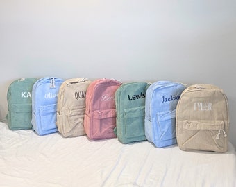 Personalised Corduroy Backpack Australia | Embroidered Name Toddler Daycare Bag | Custom Kindy Preschool Bag for Boys & Girls