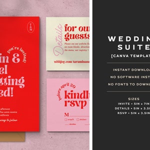 Bright and Colorful Retro Themed Wedding Invitation Set, Printable Fun Bold Wedding Suite, Editable Modern Digital Download Invite Template image 3