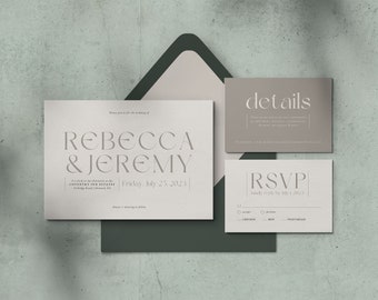 Retro Formal Horizontal Wedding Invitation Suite Template, Printable Wedding Suite, Invitation, Details and RSVP