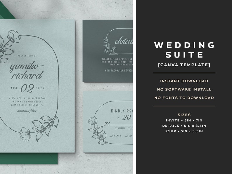 Delicate Floral Wedding Invitation Suite Template Printable Instant Download Template Editable Modern Digital Download Invite Template image 3