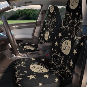 Riakrum 15 Pcs Sun and Moon Car Seat Cover Full Set Car Front Seat Covers  Steering