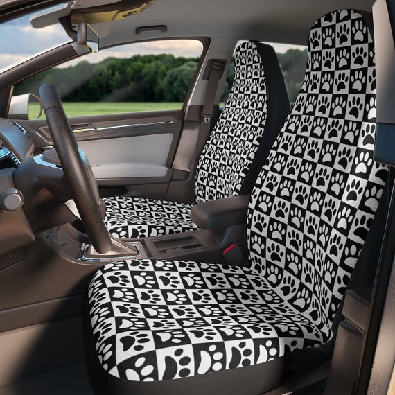 Checkered Pattern Dog Paw Print Car Seat Covers Gifts for Her