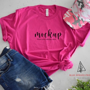 Bella Canvas 3001 pink Mockup, folded T Shirt Mockup, Summer Tshirt Mockup