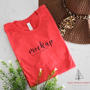Bella Canvas 3001 coral Mockup, folded T Shirt Mockup, Summer Tshirt Mockup