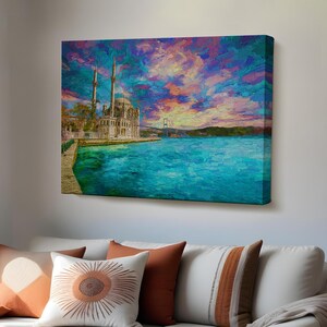 Abstract Oil Painting: Mosque Canvas Wall Art with Brush Strokes