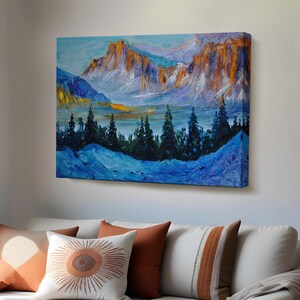 Mountain Forest Landscape Painting: Nature Canvas Wall Art