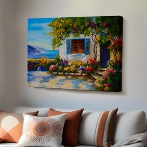 Sea View House Canvas Wall Art: Mediterranean Decor