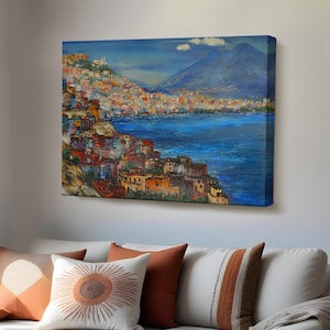 Naples Landscape Oil-Painting Decorative Canvas Wall Painting, Gift for Home Decor, Housewarming Gift Framed Canvas Wall Art